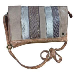 The Sak Brown Silver Studded Shoulder Purse Handbag Patchwork Boho Small Leather